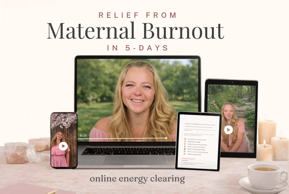 Relief From Maternal Burnout in 5 Days shown on laptop, tablet, and phone